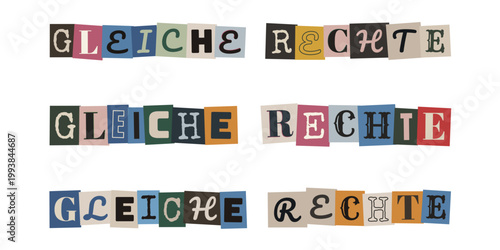 Gleiche Rechte Schriftzug im Erpresserbrief Stil, Gleichberechtigung und soziale Gerechtigkeit