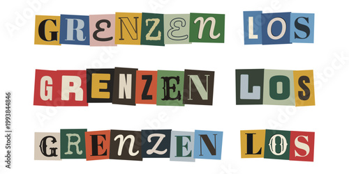 Grenzenlos Schriftzug im Collagen Stil für psychische Gesundheit und Barrierefreiheit