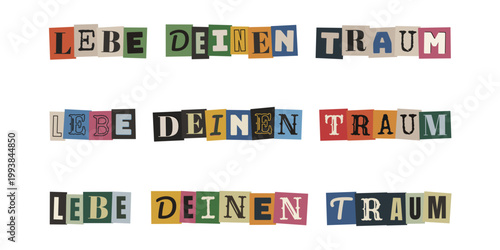 Lebe deinen Traum Schriftzug im Collagen-Stil für Vision Boards und Manifestation