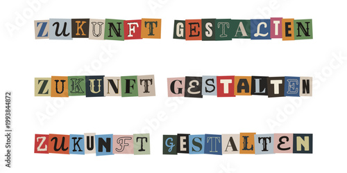 Zukunft gestalten Schriftzug im Collagenstil für agile Transformation und kreative Workshops.