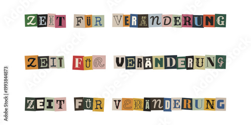 Zeit für Veränderung Schriftzug im Collagen-Stil für Coaching und berufliche Neuorientierung
