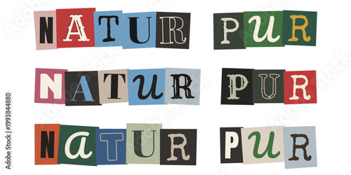 Natur Pur Schriftzug im DIY Ransom-Note-Stil aus Zeitungsausschnitten für Upcycling