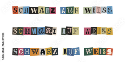 Schwarz auf Weiß Text im Erpresserbrief-Stil aus bunten Zeitungsschnipseln für Krimi und Beweise