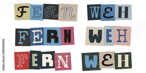 Fernweh Schriftzug im Ransom Note Stil, Sehnsucht nach Reisen und Abenteuer