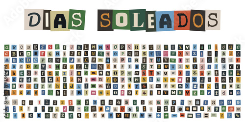 Alfabeto completo de letras recortadas estilo nota de rescate para collage y diseño retro