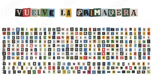 Alfabeto de recortes de revistas estilo nota de rescate anonima para diseno creativo