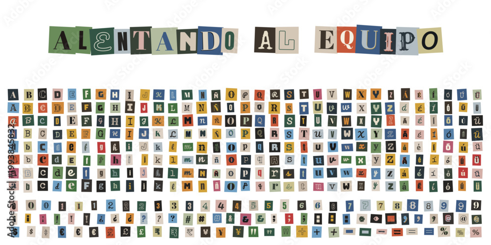 Fototapeta premium Letras y números de recortes de revistas para crear pancartas de ánimo y aliento al equipo