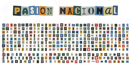 Alfabeto de letras recortadas de revistas estilo nota de rescate para diseño de fanzines