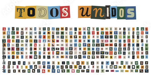 Alfabeto de recortes estilo nota de rescate anonima para diseño creativo