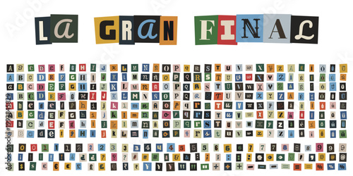 Alfabeto de recortes estilo nota de rescate para diseño de collage creativo