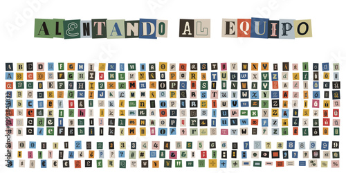 Letras y números de recortes de revistas para crear pancartas de ánimo y aliento al equipo