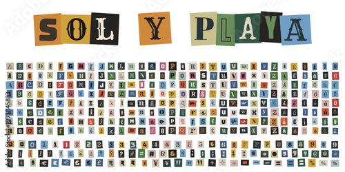 Alfabeto de letras recortadas estilo vintage para diseño creativo de verano sol y playa