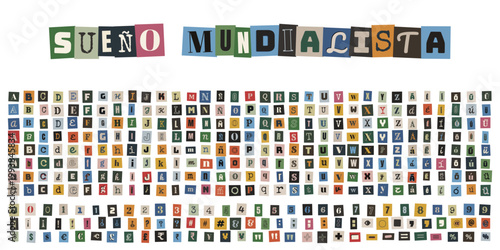Letras recortadas estilo nota de rescate con texto sueño mundialista para fans de fútbol