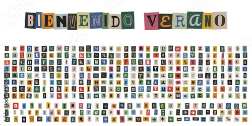 Alfabeto estilo nota de rescate con letras recortadas de revistas para collage y scrapbooking
