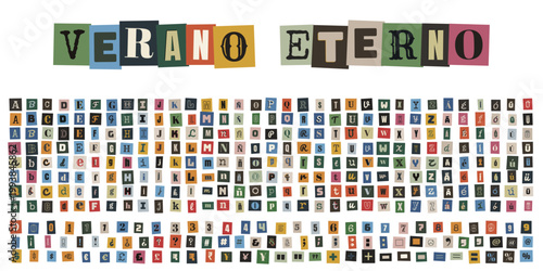 Alfabeto estilo nota de rescate con letras recortadas para collage creativo y diseño de misterio