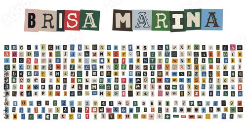 Alfabeto de recortes de revista estilo nota de rescate anonima para diseño creativo