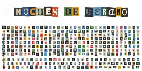 Alfabeto completo de recortes estilo nota de rescate para diseño de misterio y crimen