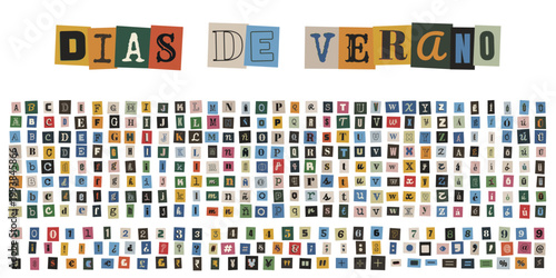 Alfabeto de recortes estilo nota de rescate para collage creativo y scrapbooking digital