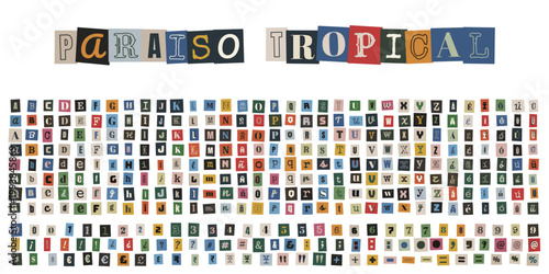 Alfabeto de recortes estilo nota de rescate para diseño de collage creativo