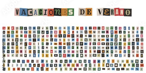 Alfabeto de recortes estilo nota de rescate para diseño de collage creativo