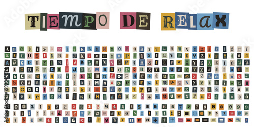 Alfabeto de letras recortadas estilo nota de rescate anonima para diseño creativo