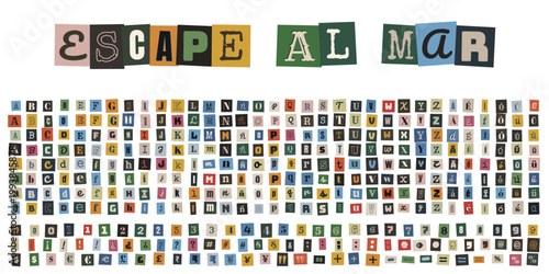 Alfabeto de recortes estilo nota de rescate para diseño de collage creativo