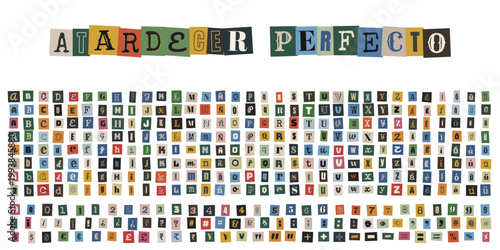 Alfabeto de letras recortadas estilo nota de rescate para diseño creativo y collage manual