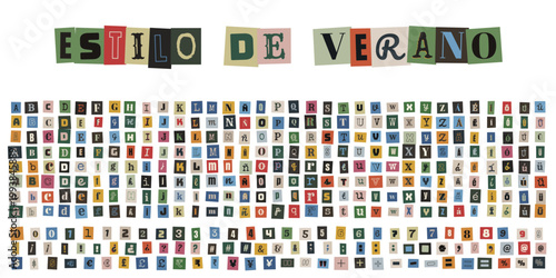 Alfabeto de letras recortadas estilo nota de rescate para diseño creativo de verano