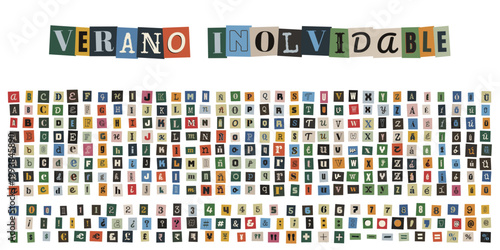 Alfabeto de recortes de revista estilo nota de rescate para collage creativo