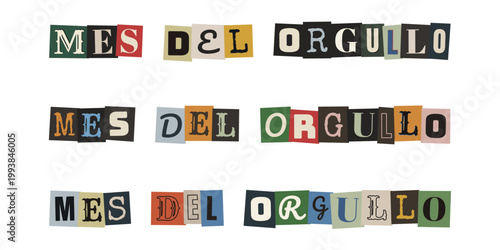 Mes del orgullo lgbtq en letras de recortes estilo collage vintage para diseño inclusivo