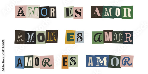 Frase amor es amor en estilo collage de recortes para activismo lgbtq y diversidad