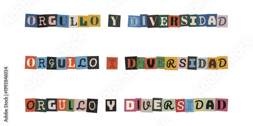 Frase orgullo y diversidad con letras de recortes tipo collage para diseño inclusivo