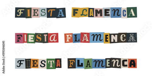 Letras recortadas estilo nota de rescate para fiesta flamenca y evento cultural