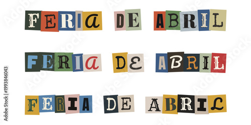 Letras de papel recortado estilo collage para diseño de cartel de fiesta popular de abril