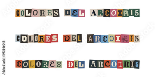 Frase colores del arcoiris en estilo de nota de rescate anonima para diseno creativo