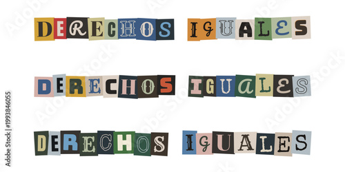 Letrero de derechos iguales con letras recortadas de revistas para diseño de igualdad social