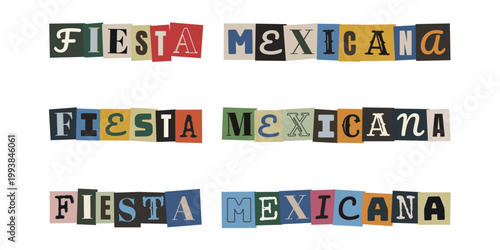 Letrero Fiesta Mexicana estilo collage con recortes de revista vintage para eventos y celebraciones