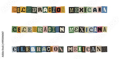 Letras estilo collage para celebracion mexicana y decoracion de eventos culturales