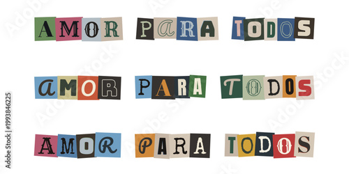 Frase amor para todos en estilo de nota de rescate para activismo inclusivo y diversidad