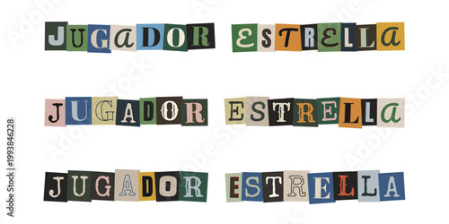 Texto jugador estrella en estilo de recortes de revista tipo nota de rescate para diseño urbano