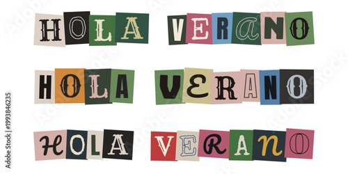 Hola Verano frase en estilo de nota de rescate anonima para diseño creativo