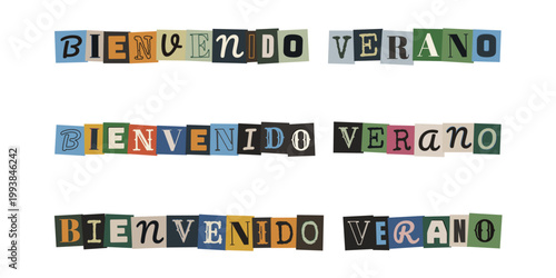 Bienvenido Verano en estilo de nota de rescate anonima para diseño creativo