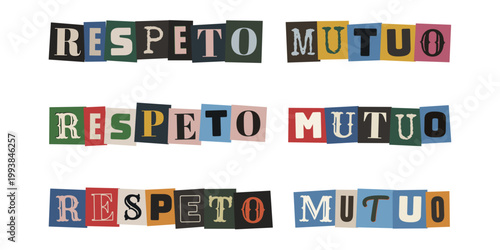 Respeto mutuo en letras de recortes para campañas contra el acoso escolar y diversidad social