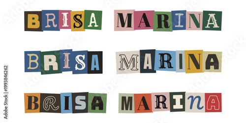 Letras recortadas estilo nota de rescate brisa marina diseño retro
