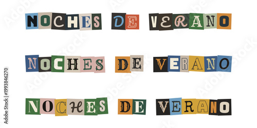 Frase Noches de Verano en estilo de nota de rescate con letras recortadas