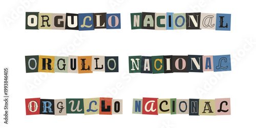 Frase orgullo nacional en estilo de nota de rescate anonima para diseño grafico