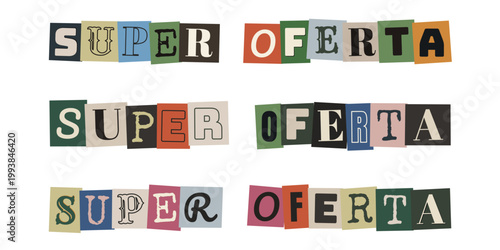 Letrero de super oferta con letras de collage tipo nota de rescate para marketing