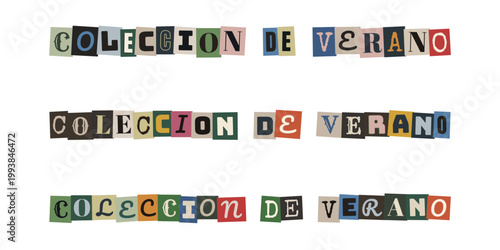 Letras recortadas de revistas formando la frase coleccion de verano estilo fanzine