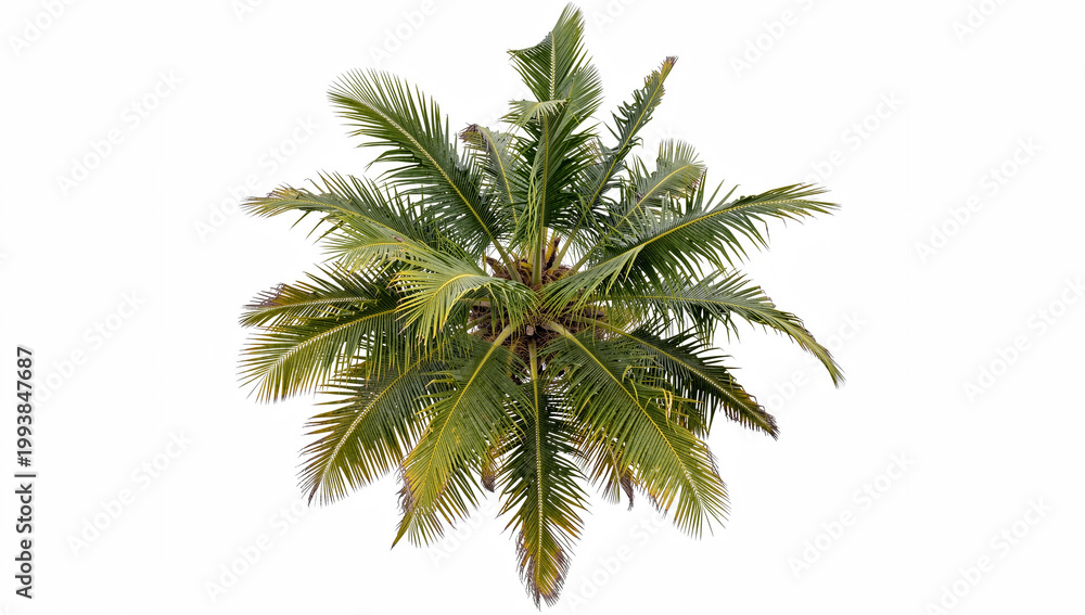Obraz premium Freshly potted palm tree with green leaves. Perfect for tropical home decor or outdoor patio landscaping.