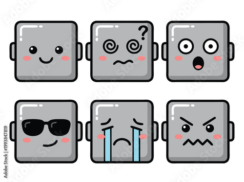 Collection of Square Emoji Faces Expressing Various Emotions.